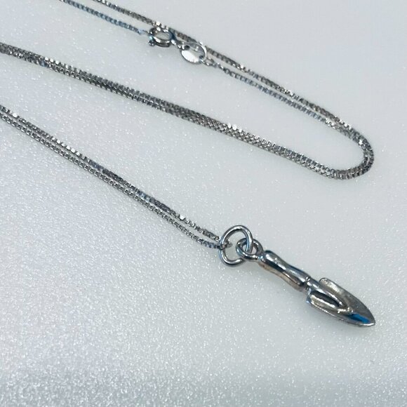Sterling Silver Garden Trowel Pendant Necklace Italy Box Chain - Picture 7 of 14